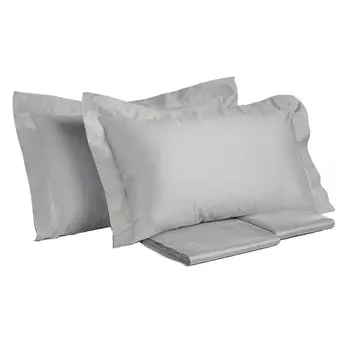 Комплект постельного белья с простынью из однотонного хлопкового атласа - Tresor Creole Home, серый, полуторный