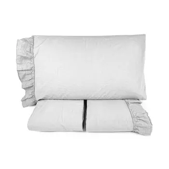 Комплект постельного белья с простынью из хлопка StoneWashed с льняной оборкой - Флорида Lisola, серый