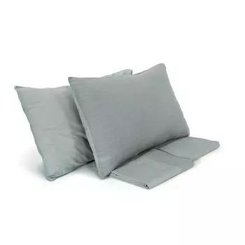Комплект постельного белья с простынью из хлопка и льна StoneWashed без глажки - Loire Lisola Stone, пепел, двуспальный
