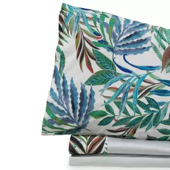 Комплект постельного белья с простынью из однотонного хлопкового атласа с цветочной оборкой - Fabiola Creole Home, небесно-голубой, полуторный