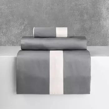 Комплект постельного белья с простынью из хлопкового атласа - Вашингтон Lisola, свинец/крем