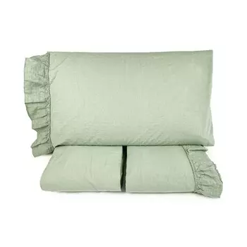 Комплект постельного белья с простынью из хлопка StoneWashed с льняной оборкой - Флорида Lisola, манго