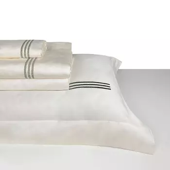 Комплект постельного белья с простынью из хлопкового перкаля - Thea Lisola, кремовый/оливковый