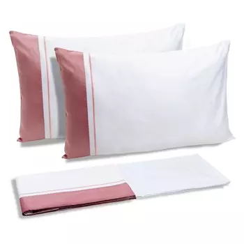 Комплект постельного белья с простынью из хлопкового атласа с контрастными рюшами - Williamsburg Dea, белый/розовый тюльпан