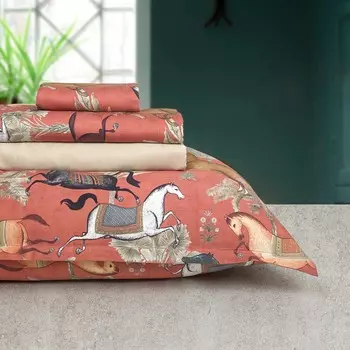 Комплект постельного белья с простынью из хлопкового атласа с рисунком - Макс. Lisola, камея