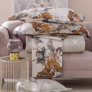 Комплект постельного белья с простынью из хлопкового атласа с принтом - Люба Blumarine, охра