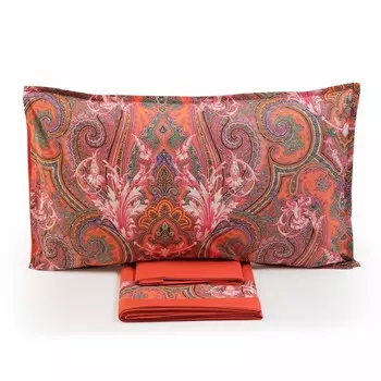 Комплект постельного белья с простынью из хлопкового перкаля - Elder Lisola, красный, односпальный