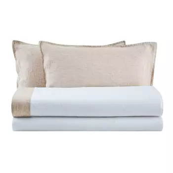 Комплект постельного белья с простынью из хлопковой фланели с льняными рюшами - Sierra Lisola, устрица