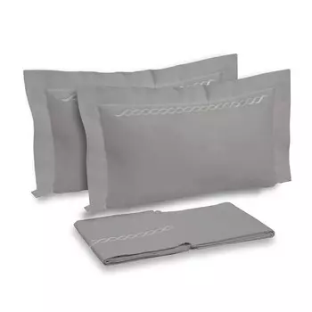 Комплект постельного белья с простынью из хлопкового перкаля с греческой вышивкой - Афина Dea, грязь/темно-серый