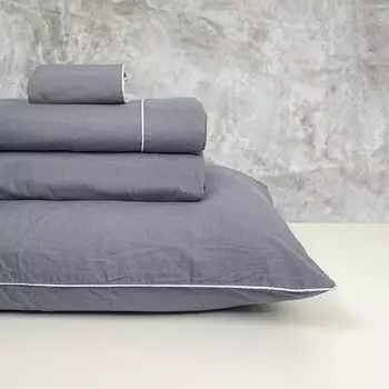 Комплект постельного белья с простынью из хлопкового перкаля с эффектом потертости - Volterra Lisola, свинец