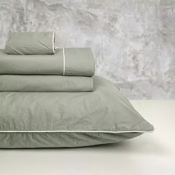 Комплект постельного белья с простынью из хлопкового перкаля с эффектом потертости - Volterra Lisola, зеленый