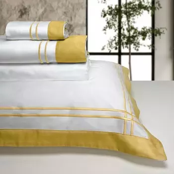 Комплект постельного белья с простынью из хлопкового перкаля и атласа с рюшами - Лондон Lisola, желтый