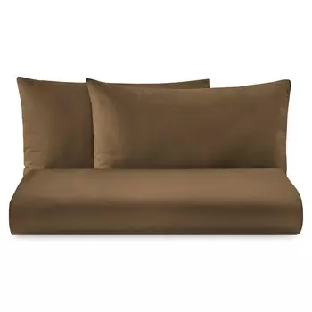 Комплект постельного белья с простынью из чистого хлопка однотонного цвета - Tortona Lisola Basic, риччо, двуспальный