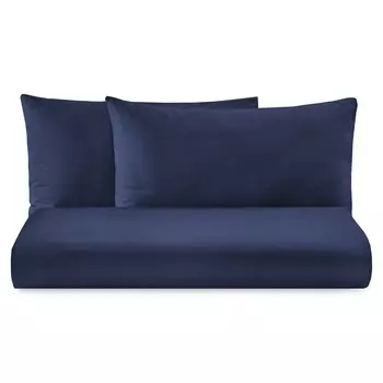 Комплект постельного белья с простынью из чистого хлопка однотонного цвета - Tortona Lisola Basic, темно-синий, односпальный