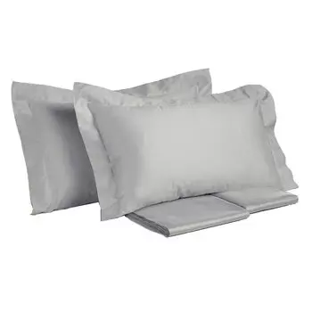 Комплект постельного белья с простынью из однотонного хлопкового атласа - Tresor Creole Home, серый, односпальный