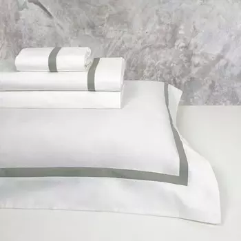 Комплект постельного белья с простынью из хлопкового перкаля - Корсика Lisola, кремовый/зеленый