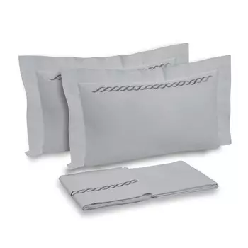 Комплект постельного белья с простынью из хлопкового перкаля с греческой вышивкой - Афина Dea, серый/антрацит