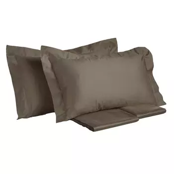 Комплект постельного белья с простынью из однотонного хлопкового атласа - Tresor Creole Home, бобр, односпальный