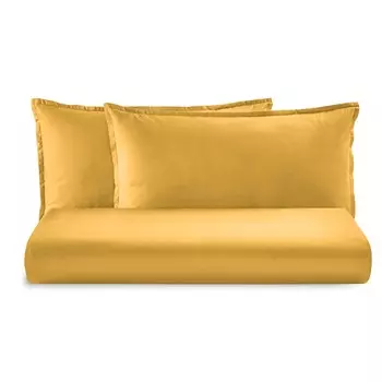 Комплект постельного белья с простынью из однотонного хлопкового атласа 300TC - Gottardo Lisola Basic, сейтан, полуторный