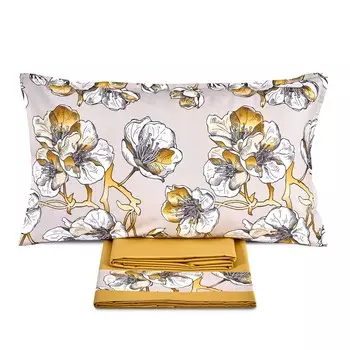 Комплект постельного белья с простынью из хлопкового перкаля с атласной каймой - Ninfa Lisola, серый/золотой, полуторный