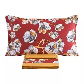 Комплект постельного белья с простынью из хлопкового перкаля с атласной каймой - Ninfa Lisola, бордо/золото, односпальный