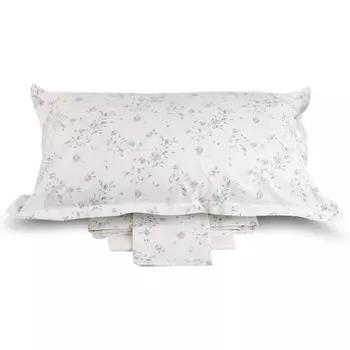 Комплект постельного белья с простынью из хлопкового перкаля с цветочным узором - Lilibet Blumarine, небесно-голубой, односпальный