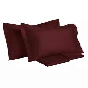 Комплект постельного белья с простынью из однотонного хлопкового атласа - Tresor Creole Home, бордо, двуспальный
