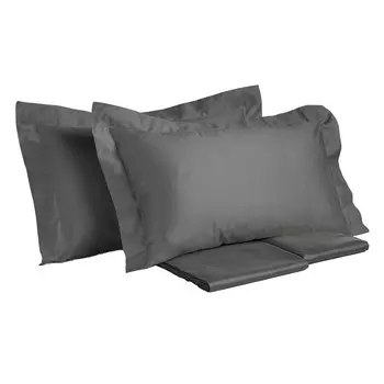 Комплект постельного белья с простынью из однотонного хлопкового атласа - Tresor Creole Home, свинец, двуспальный