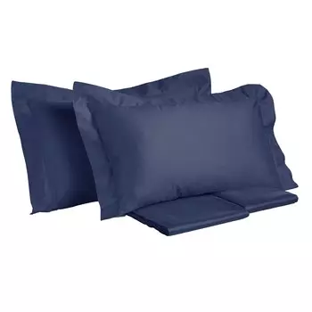 Комплект постельного белья с простынью из однотонного хлопкового атласа - Tresor Creole Home, синий, двуспальный