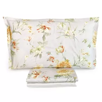 Комплект постельного белья с простынью из хлопкового атласа с цветочным узором - Edith Lisola, горчица