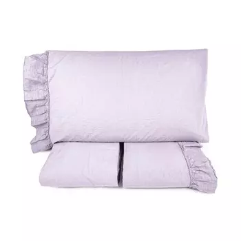 Комплект постельного белья с простынью из хлопка StoneWashed с льняной оборкой - Флорида Lisola, сирень