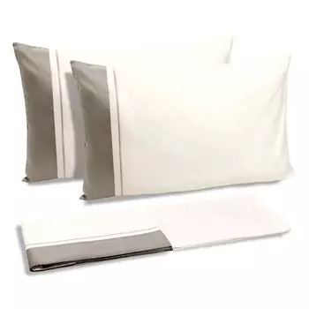 Комплект постельного белья с простынью из хлопкового атласа с контрастными рюшами - Williamsburg Dea, слоновая кость/грязь