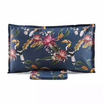 Комплект постельного белья с простынью из хлопкового перкаля - Парагвай Lisola, деним, двуспальный