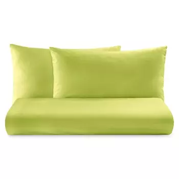 Комплект постельного белья с простынью из чистого хлопка однотонного цвета - Tortona Lisola Basic, зеленый, двуспальный