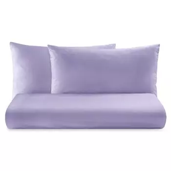 Комплект постельного белья с простынью из чистого хлопка однотонного цвета - Tortona Lisola Basic, сирень, двуспальный
