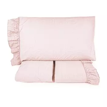 Комплект постельного белья с простынью из хлопка StoneWashed с льняной оборкой - Флорида Lisola, лиловый