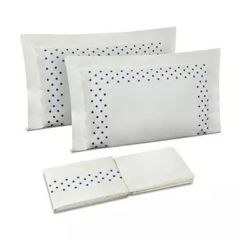 Комплект постельного белья с простынью из хлопкового перкаля с вышивкой в горошек - Lerici Dea, синий