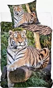Комплект постельного белья с тигром 135 х 200 см 80 х 80 см 100% хлопок BrandMac