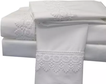 Комплект постельного белья Sheetsnthings Made in USA Queen Size Alejandra, белый