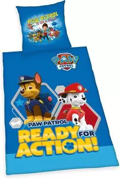 Комплект постельного белья «Щенячий патруль», наволочка 80 х 80 см с пуговицами и двусторонним мотивом, пододеяльник 135 х 200 см, на пуговицах, 100% хлопок/линон Herding Heimtextil