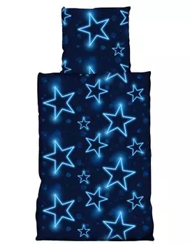 Комплект постельного белья Stars 135х200 см Stars синий со светящимся эффектом, комплект из микрофибры One-Home