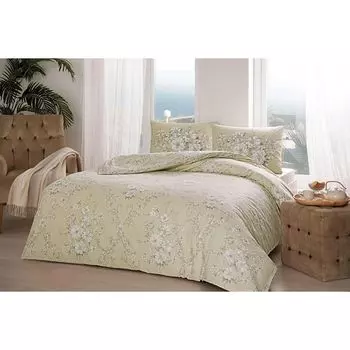 Комплект постельного белья Tac Double Ranforce, бежевый лилии