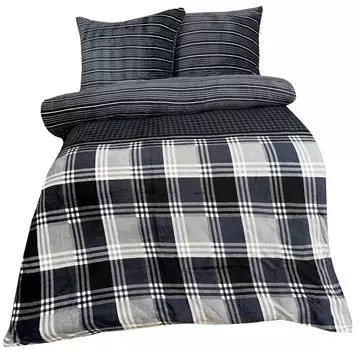 Комплект постельного белья Teddy Plush из микрофибры 200х200 см, двусторонний, серый антрацит, белый, в черную полоску, в клетку, на молнии leonado vicenti