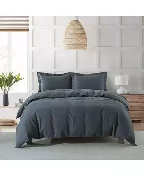 Комплект предварительно выстиранных льняных пододеяльников, полный размер/размер размера «queen-size» Egyptian Linens, серый