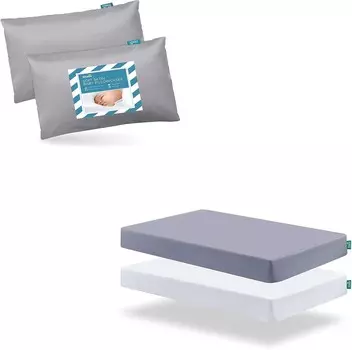 Комплект простыней для кроватки, 2 шт., подходит для стандартной кроватки, темно-синий и белый, с атласной детской наволочкой для малышей, 2 шт., серый цвет Biloban, Gray, White, Blue