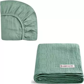 Комплект простыней для кроватки для мальчиков и девочек и муслинового пеленального одеяла meowcards