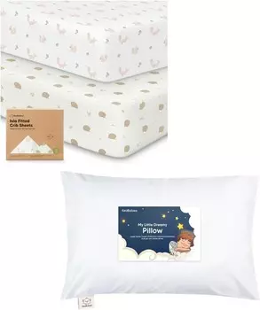 Комплект простыней для кроватки Keababies из 2 штук для мальчиков, девочек и рюкзака, а также подушка для малышей с наволочкой — простыни для детской кроватки по размеру для малышей — мягкие хлопковые подушки для сна 13X18