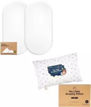 Комплект простыней для люльки Keababies из 2 штук для девочек, мальчиков и мини-подушка для малышей с наволочкой 9X13 — наматрасники для люльки из бамбуковой вискозы — мягкие подушки для малышей из органического хлопка