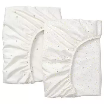 Комплект простыней на резинке для детской кроватки Ikea Dromslott Dots, 2 штуки, 70x140 см, белый/мультиколор