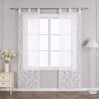 Комплект раздвижных штор Joyswahl с лентой-липучкой, панельные шторы выгорания, раздвижные шторы с узором в виде цветка феникса, прозрачно-белые, Ш x В 57 x 175 см, белый